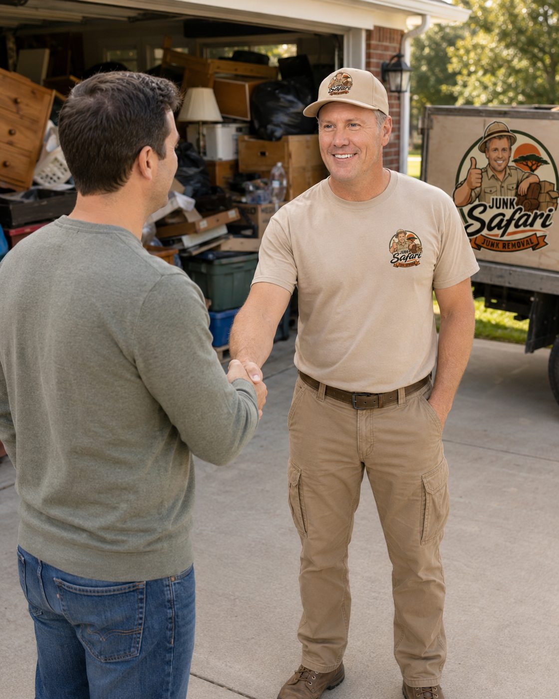 Josh shaking hands with a customer in their driveway